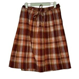 Vintage Plaid Wool Skirt Side Zip Twee Schoolgirl Academia 90s 70s Burnt Orange